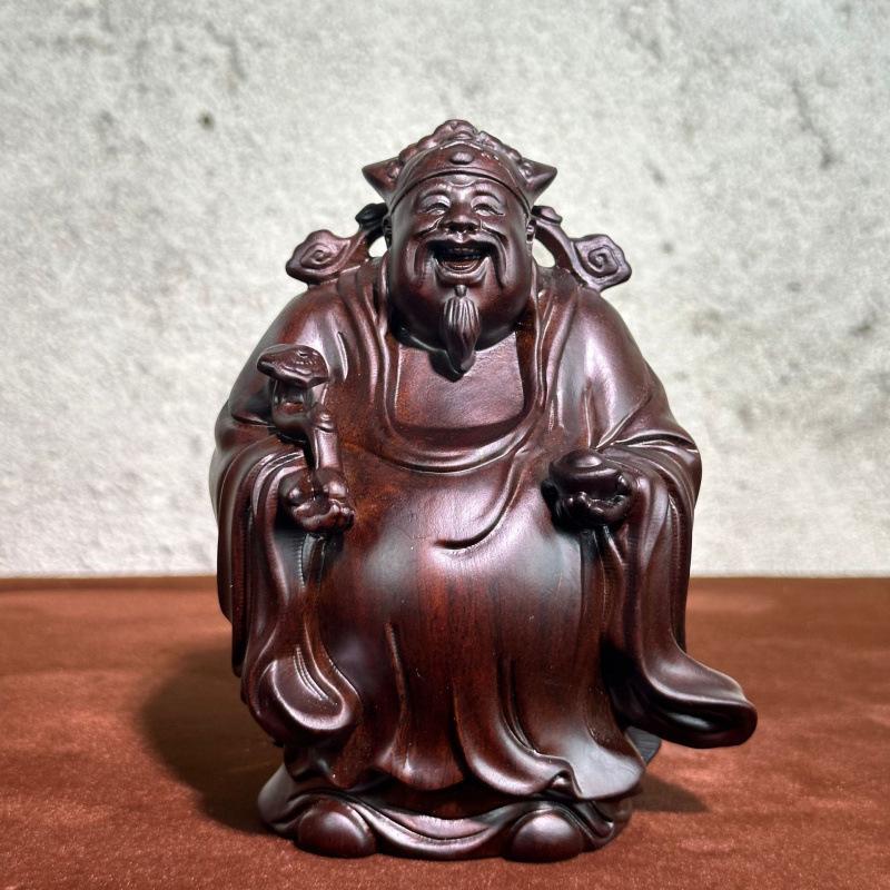 Karin Wood Carving Fulu Shou Ornament - Solid Wood Decor for Longevity Wishes and Birthday Gifts