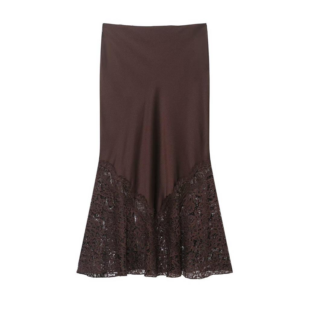 European & American Women's Retro High-Waisted Lace Satin Skirt - 2025 Autumn/Winter Collection
