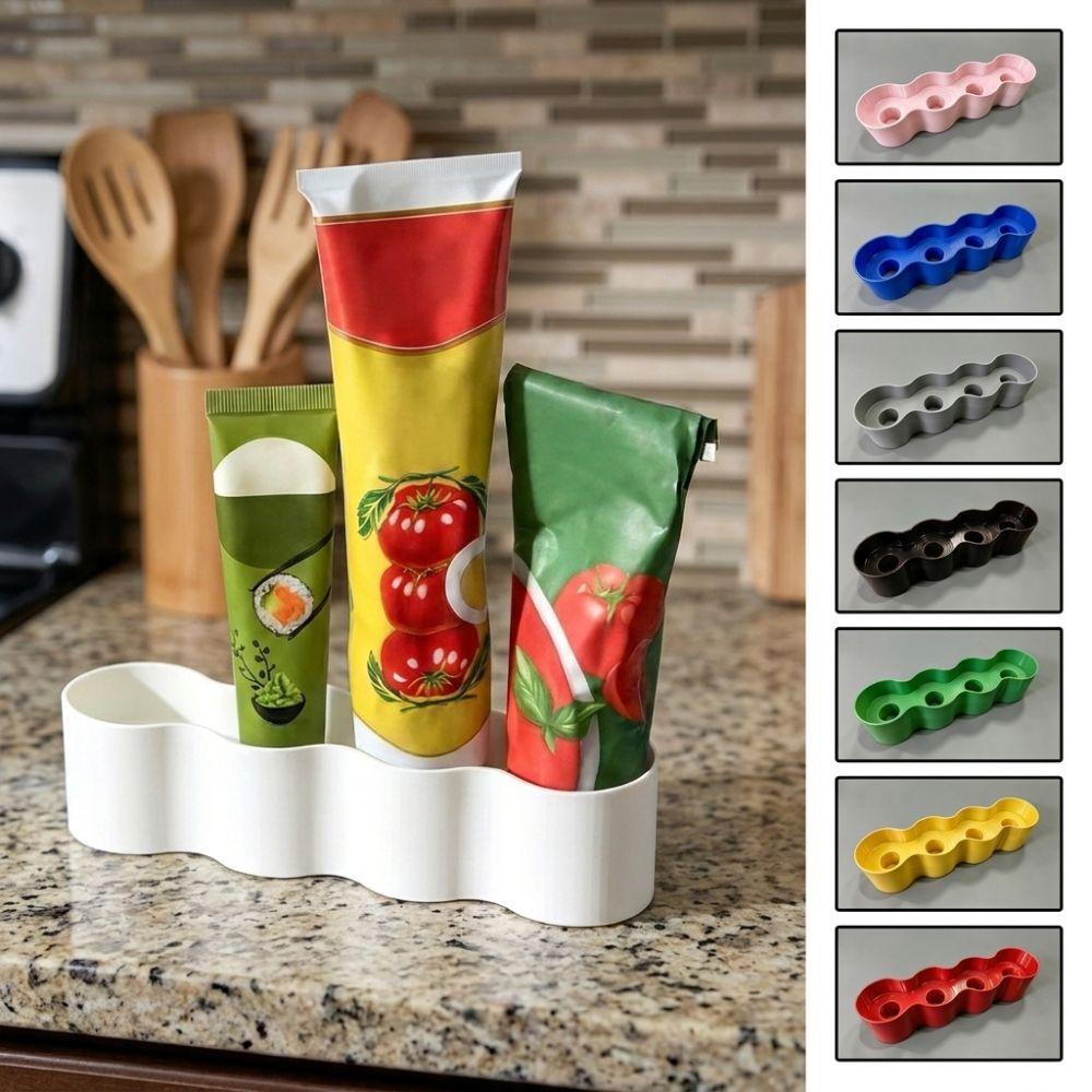 Wellenförmiger Gewürztubenhaken 4 Fächer Ketchup-Röhrchen-Halter Kühlschrankaufbewahrung