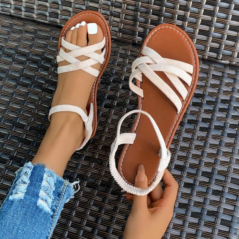 Women Trend Flat Heel Sandals 2024 Summer New Women Summer Casual Shoes Big Size Lightweight Anti-slip Slip on Sandals