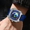 Earth Watch for Men Rotating Earth Dial New Concept Creative Blue Planet Non Mechanical Pointer Silicone Tape Men Watch