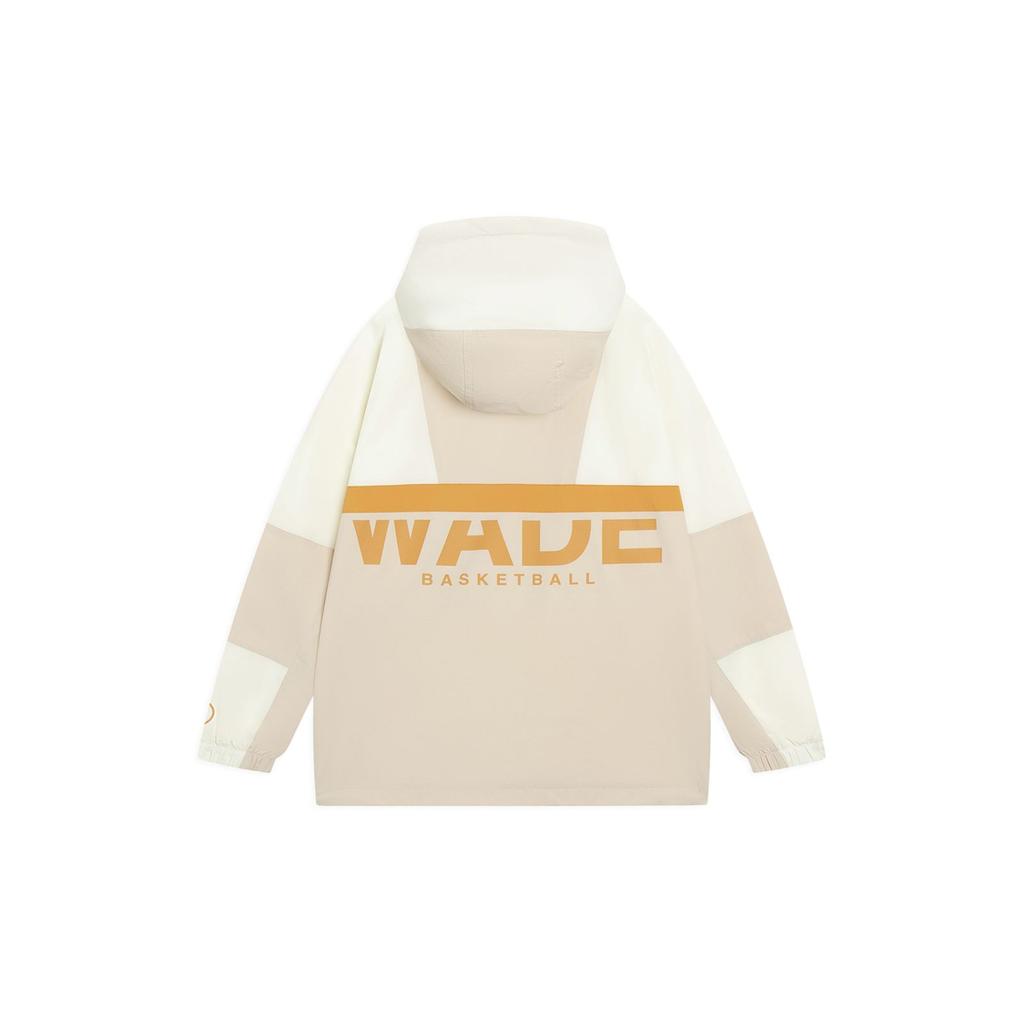 Li-Ning Wade Series Color-Block Letter Print Loose Zip Hooded Long-Sleeve Windbreaker Jacket Men Jacket Cream-White AFDT085-7