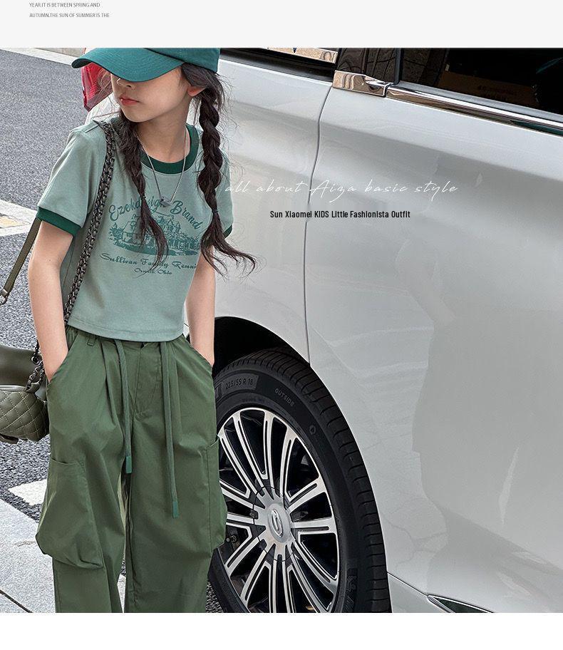 2026 Sommer Koreanischer Stil Sportliche Cargohose & T-Shirt Zweiteiliges Set für Mädchen
