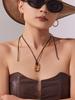 Qiong Yao Stainless Steel Personalized Day Pendant Leather Clavicle Chain, PVD Gold Plated, Adjustable Fashion Sweater Necklace.