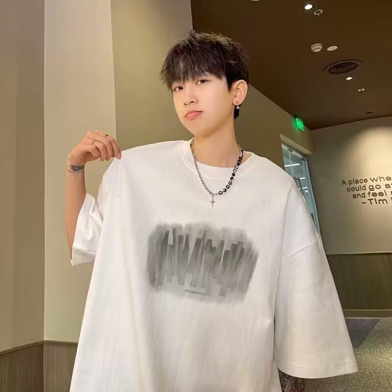 Men'S Trendy Letter Round Neck Printed Short Sleeved T-Shirt For Summer Ins Loose Casual Top