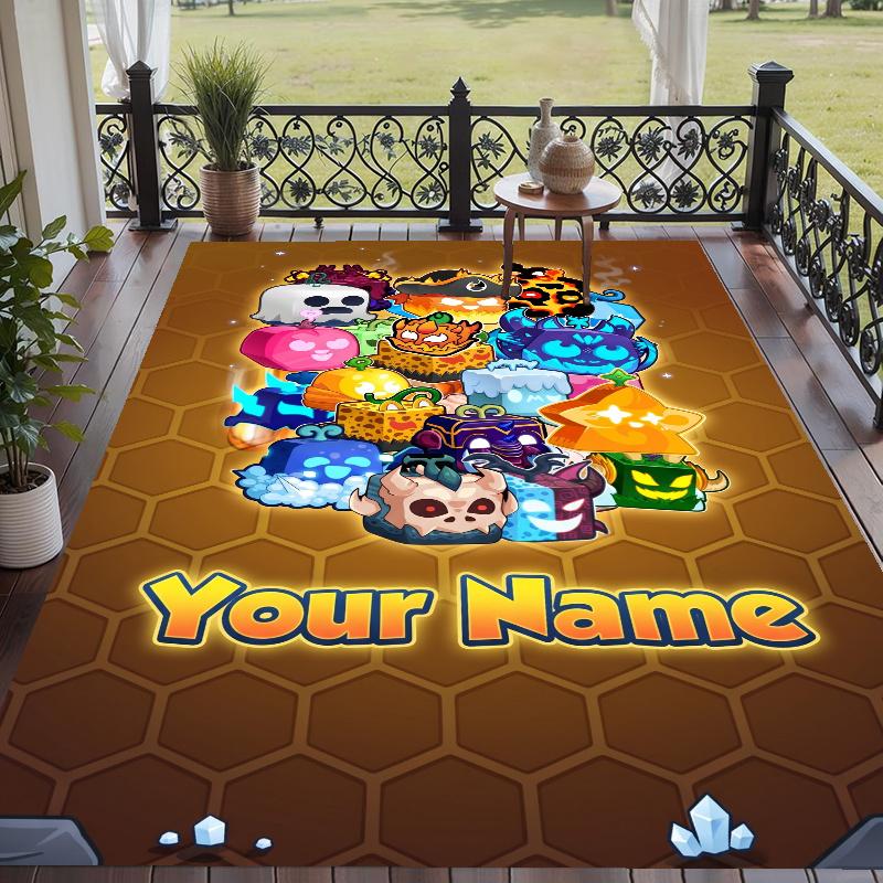 Custom Name Blox Fruits Crystal Velvet Floor Rug Personalized Text Soft Carpet Home Decor