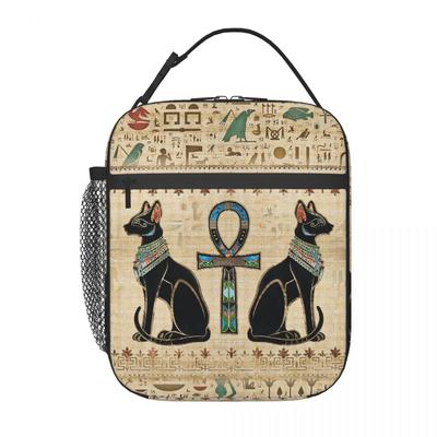 Egyptian Cats And Ankh Cross Insulated Lunch Bag for Women Children Portable Food Boxes Thermal Lunch Box Tote