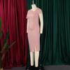 Women Fashion Elegant Solid High Waist Hip Wrap Short Sleeve Midi Dress