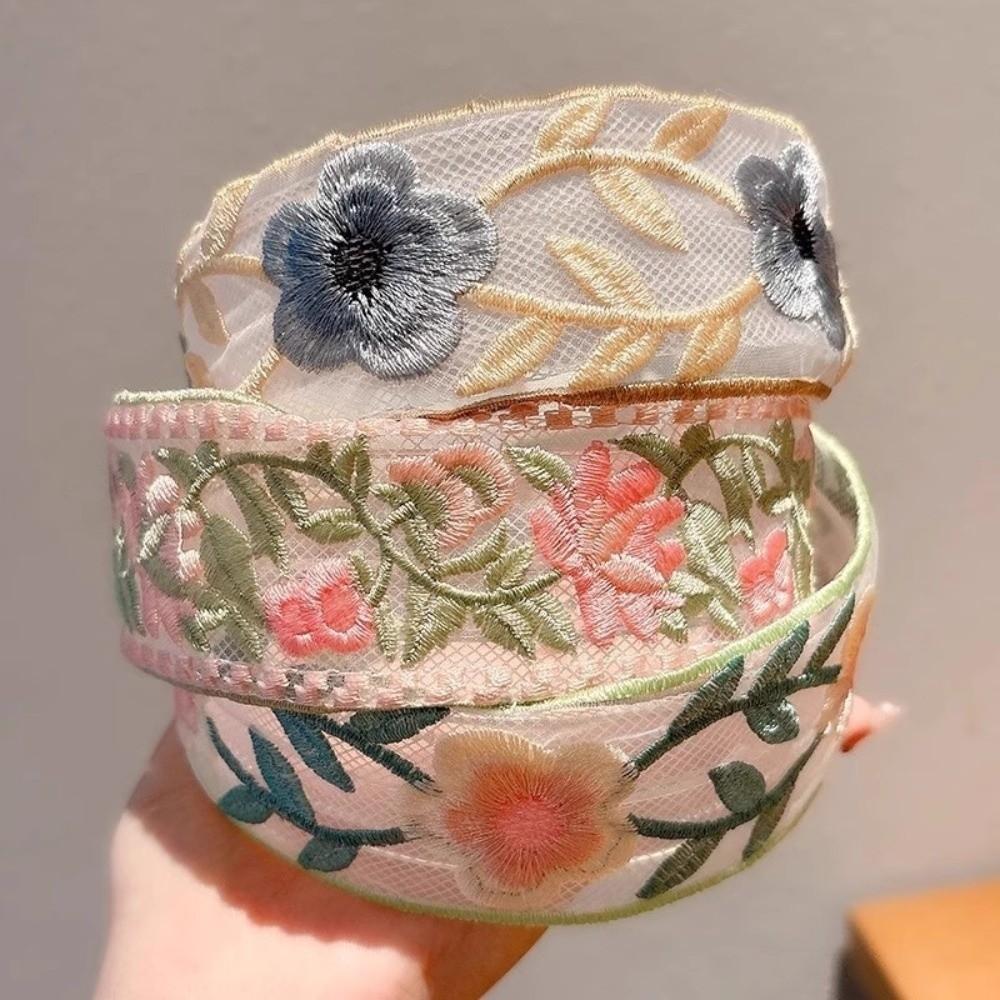 Lightweight Pastoral Hair Hoop Non-slip Wide Brim Hairband Embroidered Floral Headband  Spring