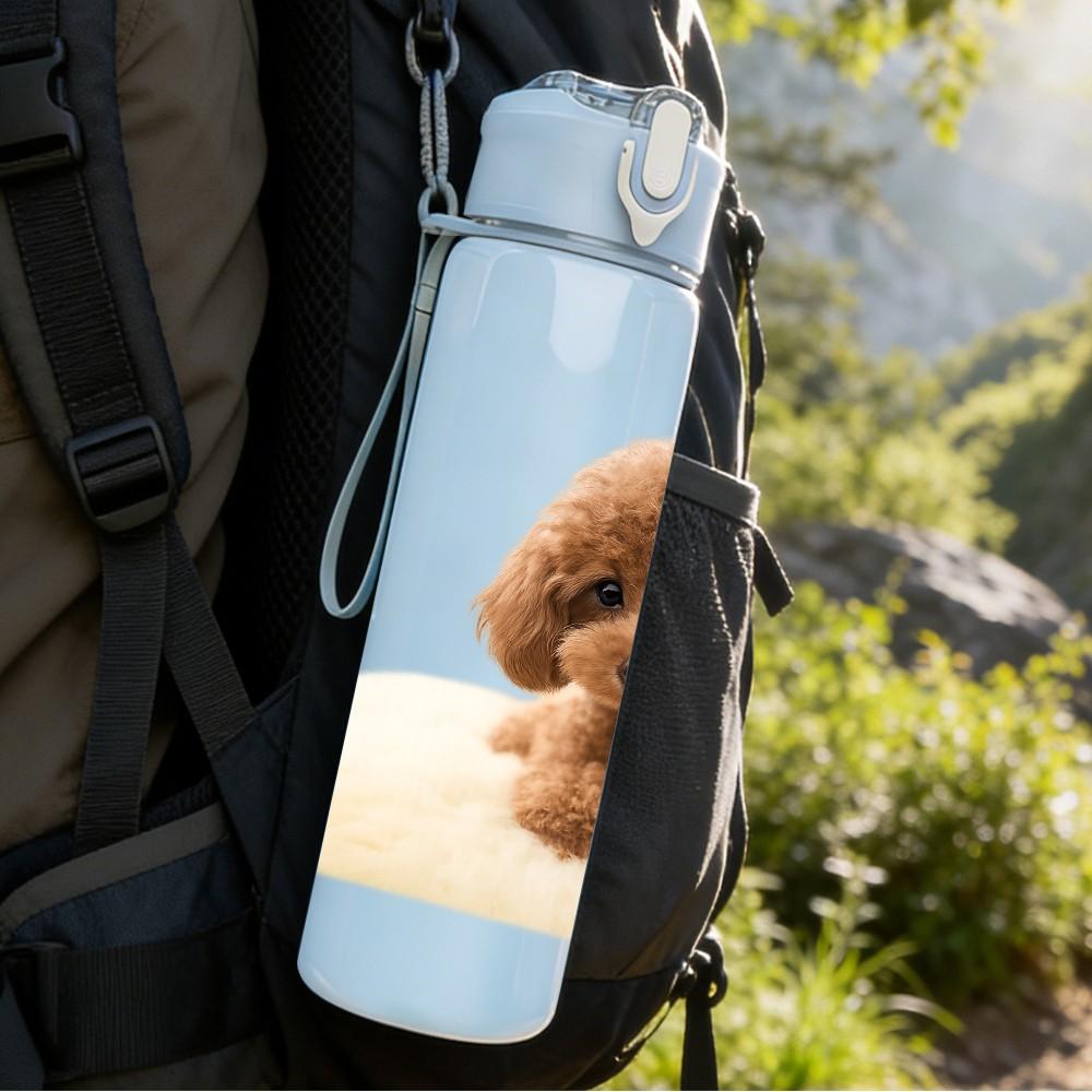1PC Fluffy Poodle Puppy 750ml Color Plastic Sports Water Bottle Leakproof Flip Straw Lid Suitable for Sports Office Home Use