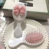 Cute Bow Mini Hairbrush - Portable Folding Pad Comb with Air Bag, Massage Hairbrush with Pink Bow Design, Hair Styling Tool