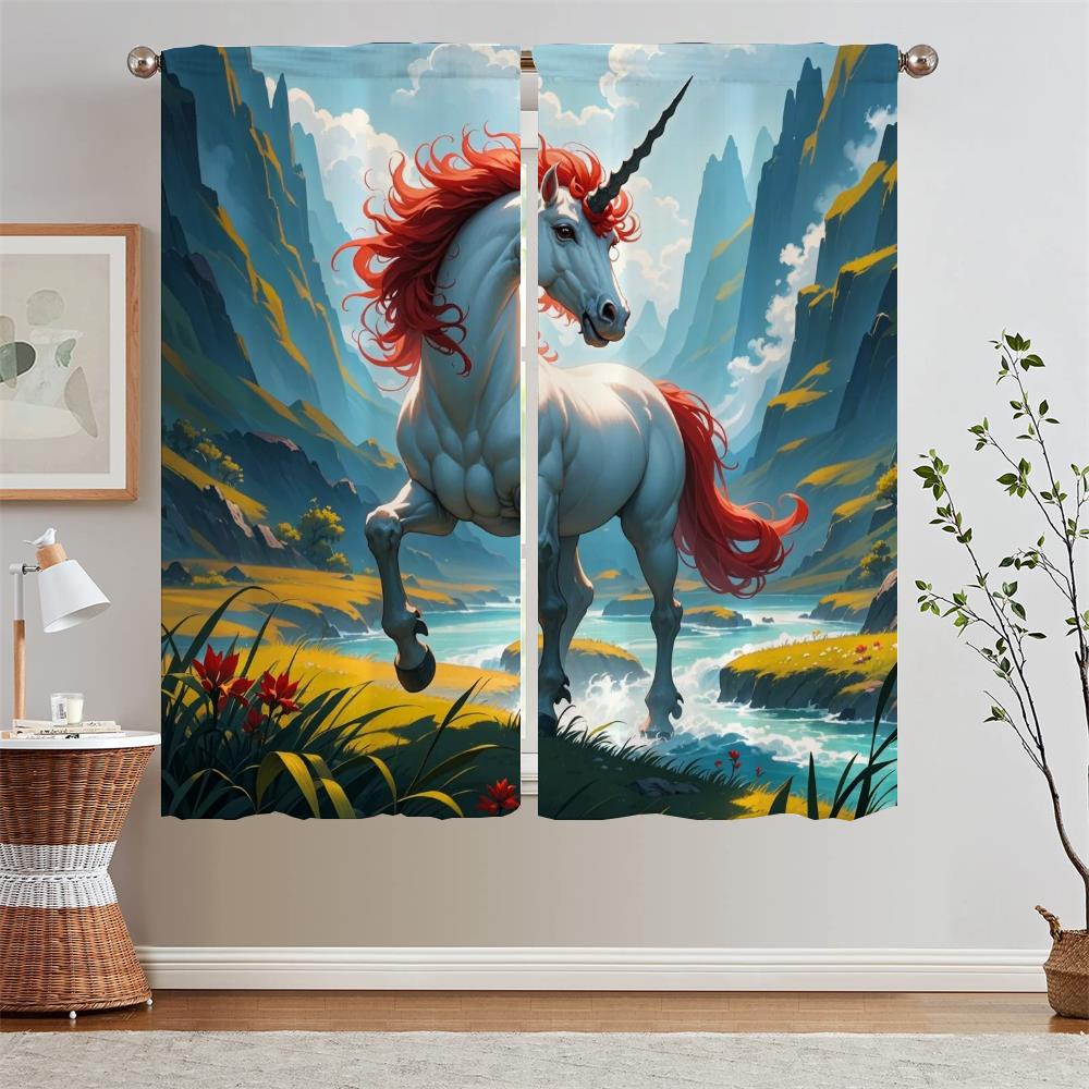A Unicorn Horse Curtains for Bedroom Decoration Window Sheer Curtains for Living Room Blind Bathroom Curtain Tiebacks Partition