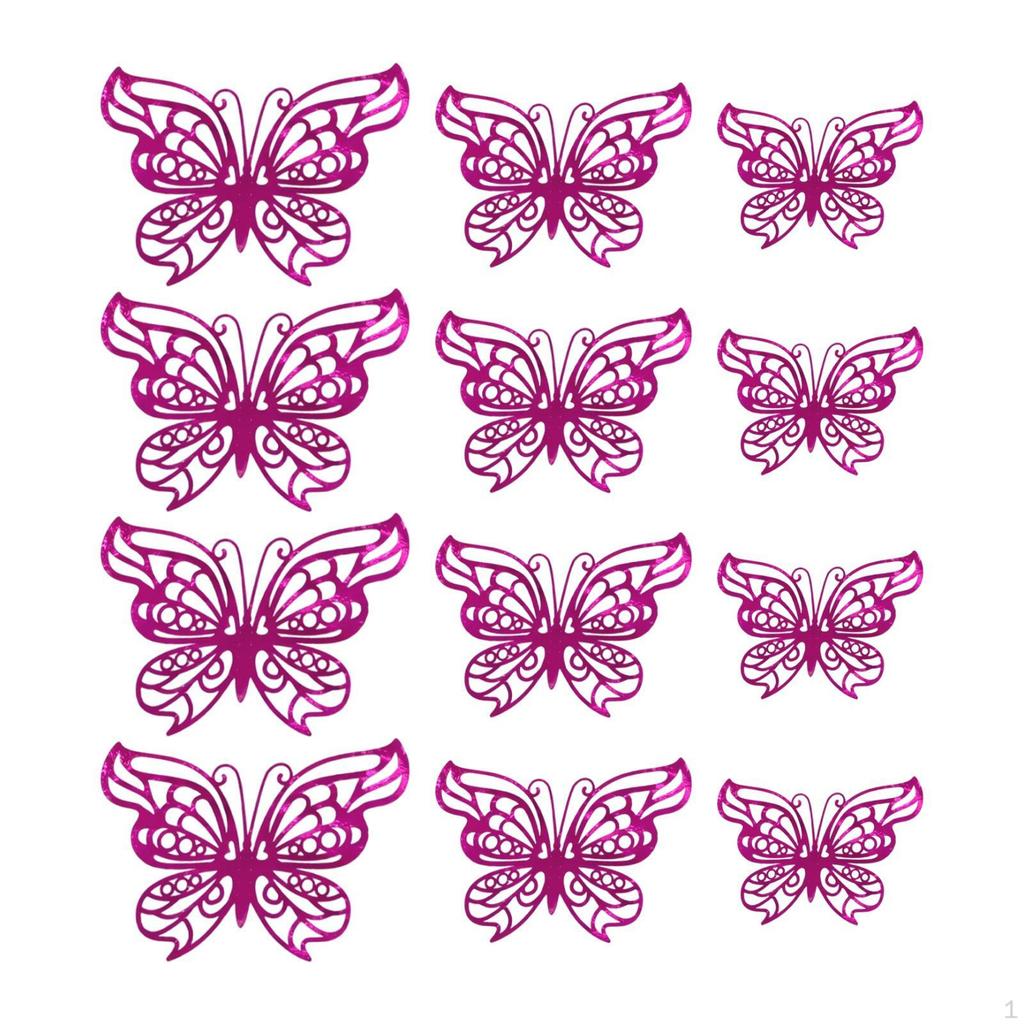 12 Count 3D Hollow Butterfly Wall Stickers for Event Decoration in Multiple Sizes