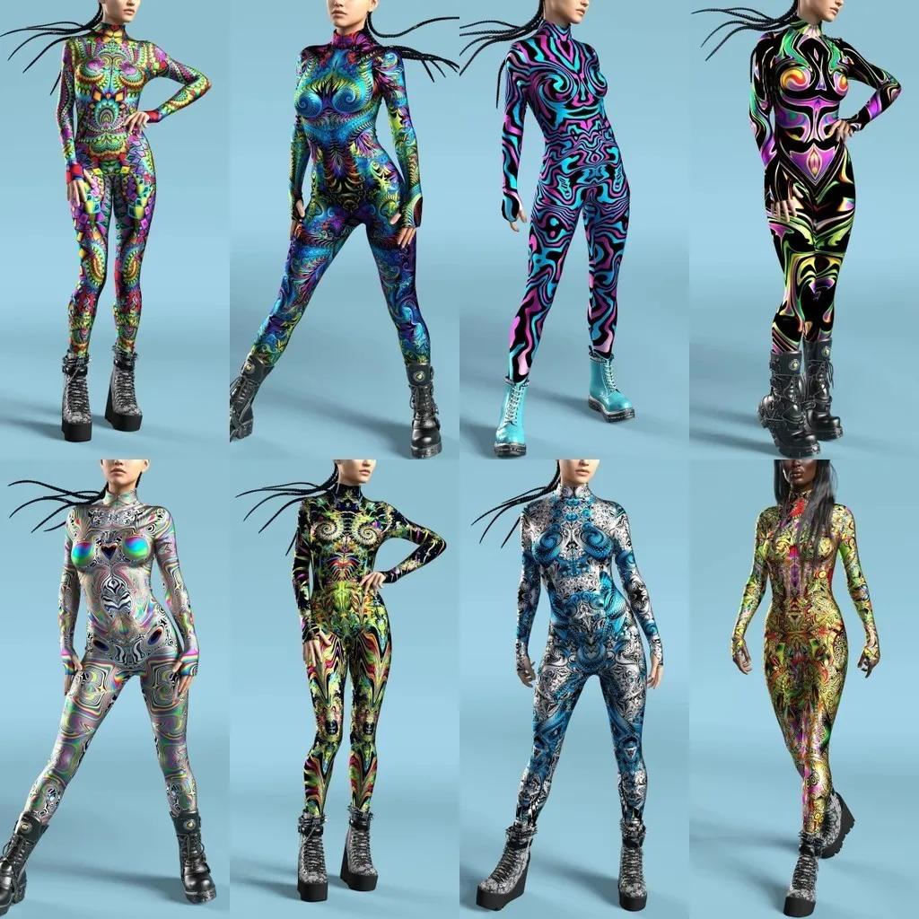 3D Digital Printing Stage Performance Costumes Adults Halloween Events Carnival Theme Party Cosplay Outfit Pretend Game Jumpsuit