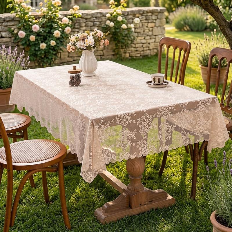 

Vintage Floral Lace Tablecloth French Country Style Table Cover Decorative Backdrop Cloth for Dining Table Tea Party Photoshoot (as the picture, 135x100cm)