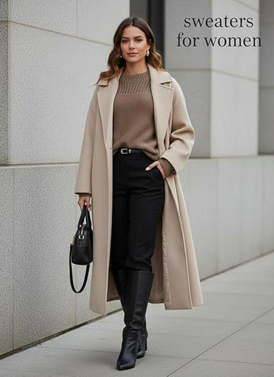 Women's Lantern Sleeve Round Neck Pullover Sweater