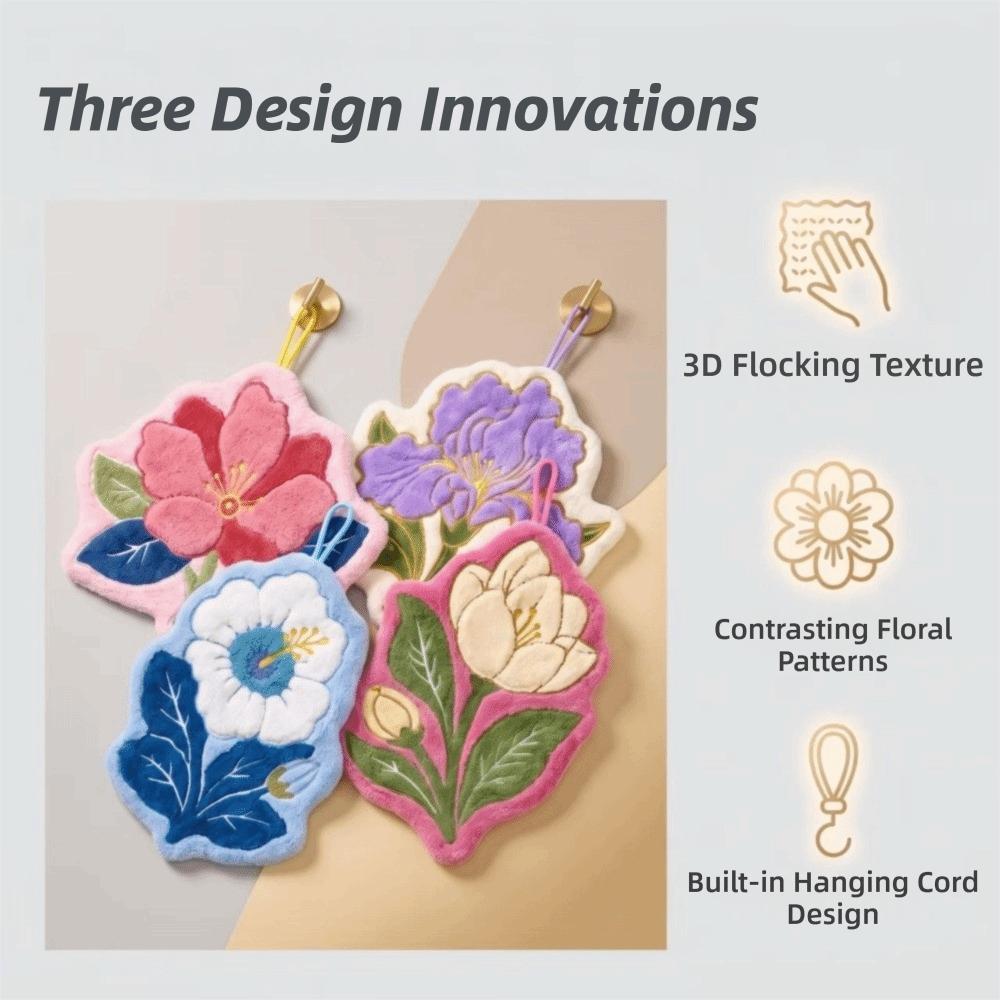 Gifts Coral Fleece Flower Hand Towel Hanging Loop Floral Pattern Hand Drying Towel Thickened Decorative Hand Towel Kitchen