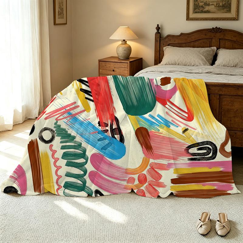 Abstract Art Series Flannel Blanket Anti-Pilling, Soft Warm All-Season Throw for Home Lounge, Cozy Indoor Use