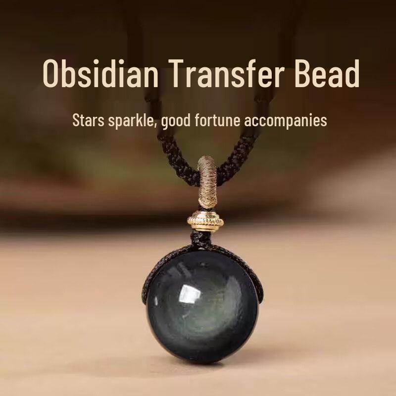 Natural Rainbow Obsidian Gold Round Pendant Necklace for Women