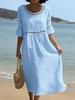Damen Ausgeschnittenes Lässiges Lockeres Baumwoll-Leinen Sommerkleid