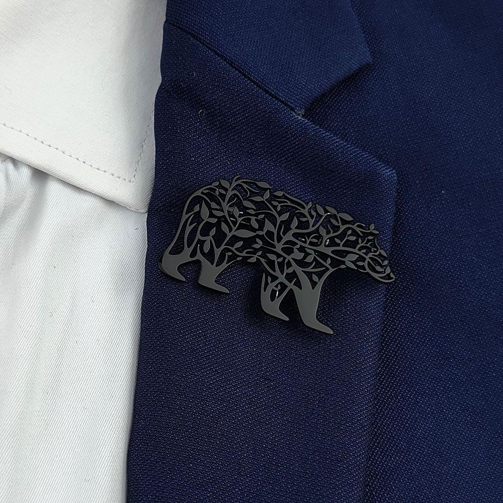 Punk Style Stainless Steel Brooch Plated Corsage Pin Trendy Polar Bear Brooch  Clothes Accessories