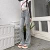 Street tassel rough edge splicing high waist micro pull jeans spring and autumn new slim flared horseshoe jeans