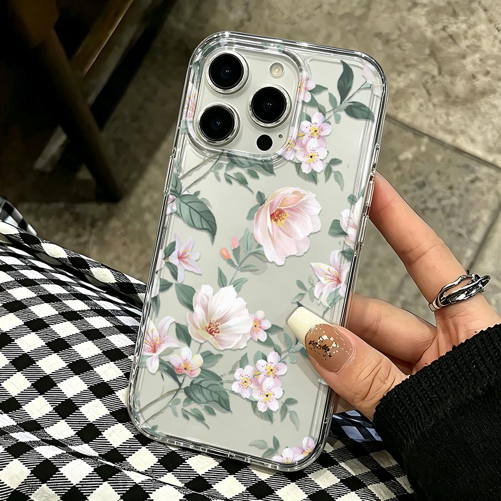For Iphone 13 Pro Max Case Gentle Flowers Clear Cover For Iphone 15 Plus 16 14 17 Air 12 11 Back Cover Funda