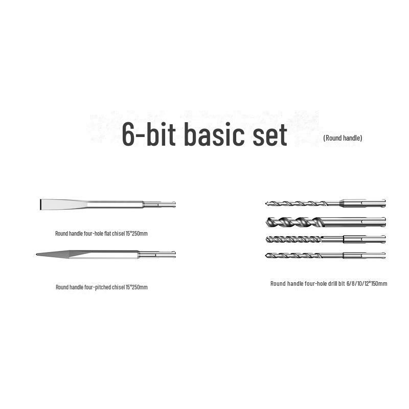 Taladro Percutor Eléctrico y Juego de Brocas: Giro, Triángulo, Abridor de Agujeros de Pared (Mango Cuadrado/Redondo)