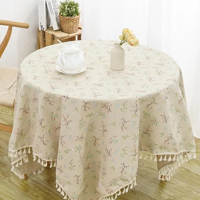 Vintage Round Tablecloth Blue Floral Farmhouse Washable Table Cover for Dining Picnic Indoor Outdoor Kitchen Tabletop Decoration