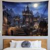 Castle Full Moon Night Tapestry Wolf Fantasy Medieval Town Wall Hangings Tapestry for Bedroom Living Room Office Dorm Man Cave