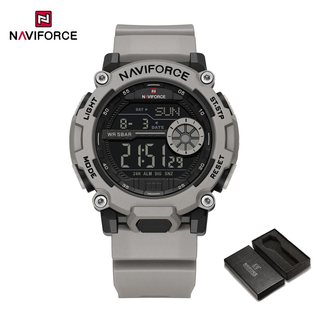 Naviforce Original Men LCD Digital Watch Lightweight Silicone Strap Waterproof Calendar Date Chronograph Alarm Men Boys Outdoor Watch NF7133