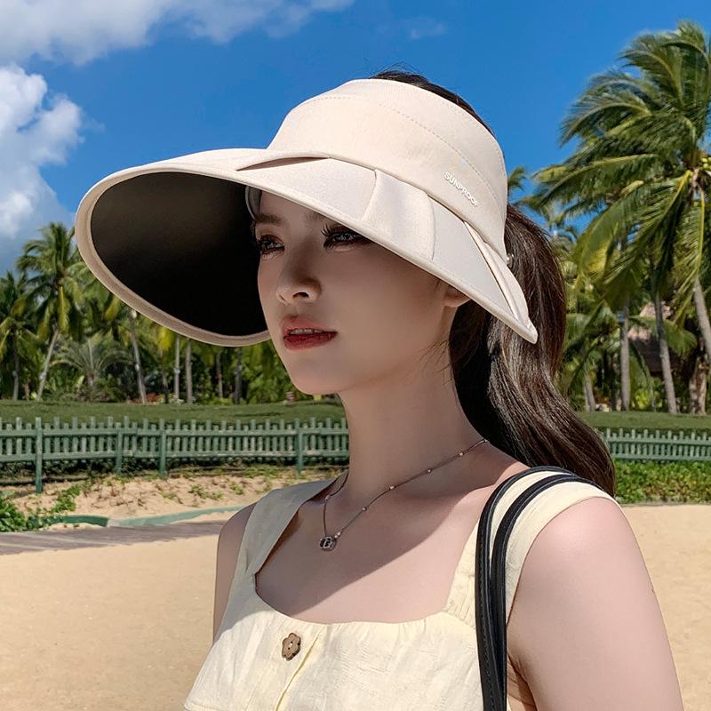 Summer sun protection hat women's fashion versatile empty top hat outdoor cycling sun hat big brim show face small sun hat