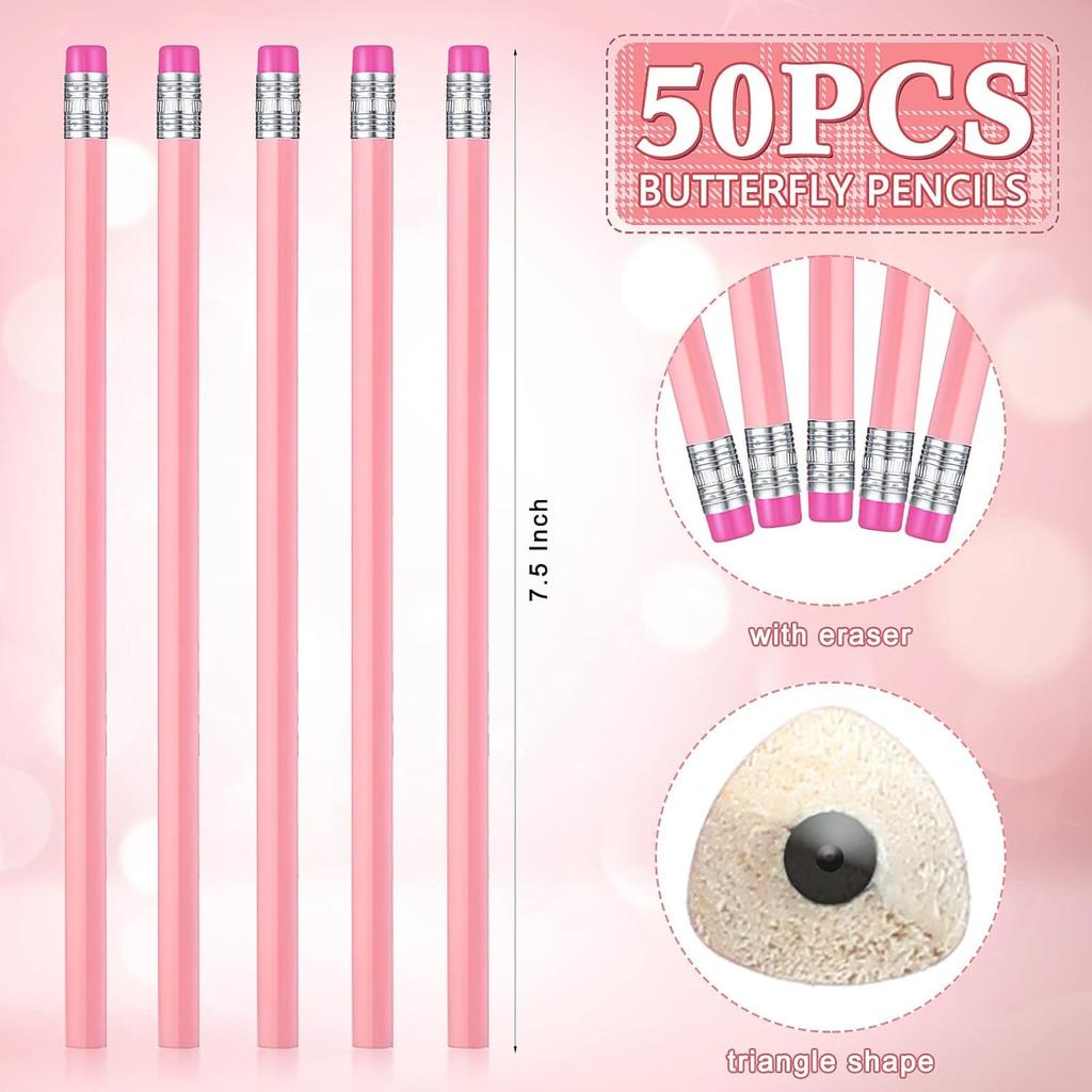 Tinlade 50 Pcs Triangular Grip Pencils Wood Wedding Pencils HB Graphite Pencil Pack Eraser for Baby Shower Drawing Sketching Bridal Shower Office