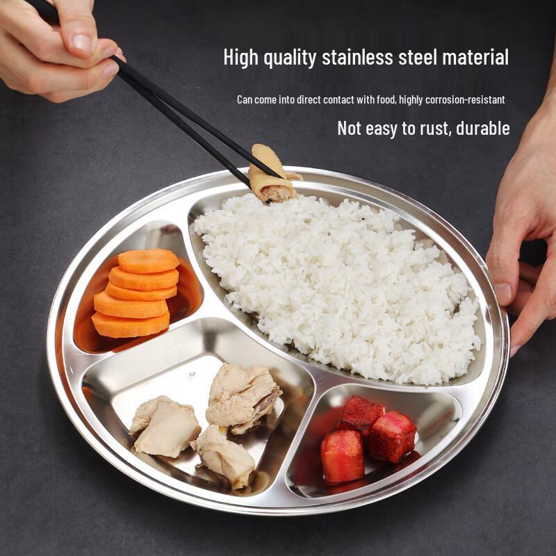 Jingzhou 304 Stainless Steel Four-Compartment Divided Meal Plates