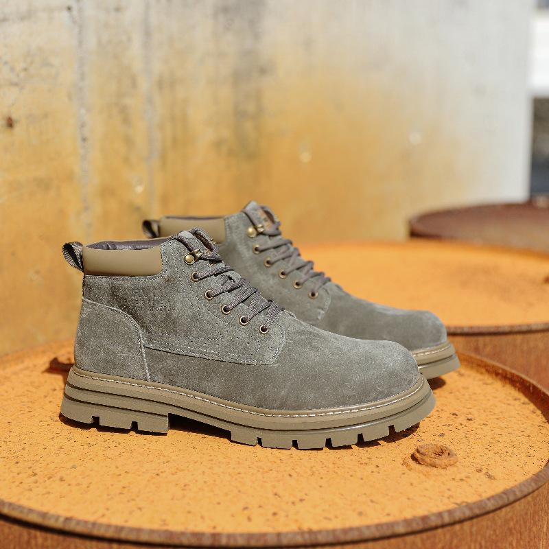 Men's Extra Large Yellow Martin Boots - Autumn/Winter Wear-Resistant Top Layer Cowhide Work Boots