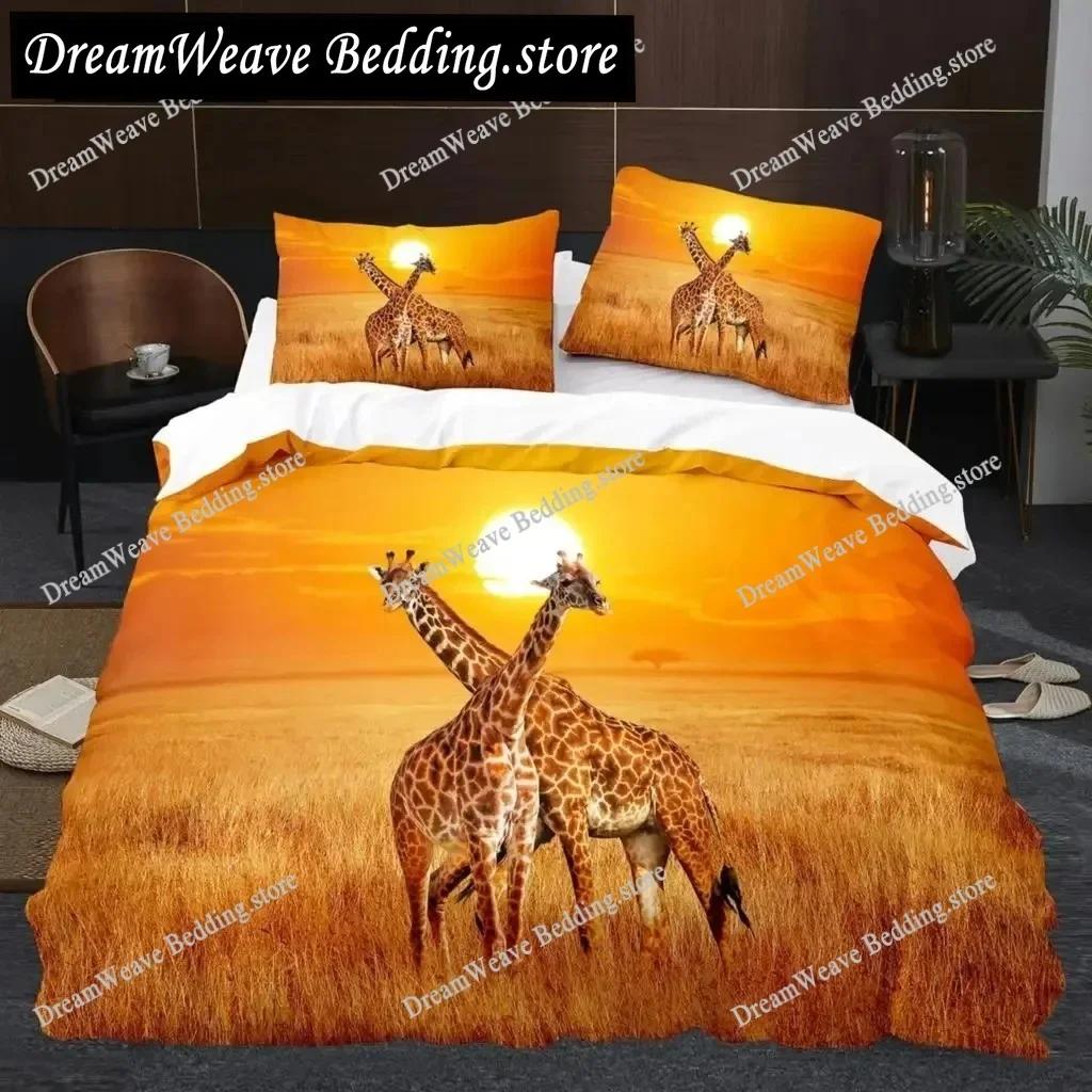 Súprava obliečky na paplón Žirafy Východný štýl Prostredie Retro Posteľná súprava Zvieracia téma King Size Mäkký Pohodlný Obliečka na paplón 140*200cm/55x79in Single/Twin 3pcs