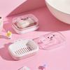 1PC Portable Cartoon Soap Box with Lid - Transparent Cartoon Rabbit Design, Double Drain Soap Holder