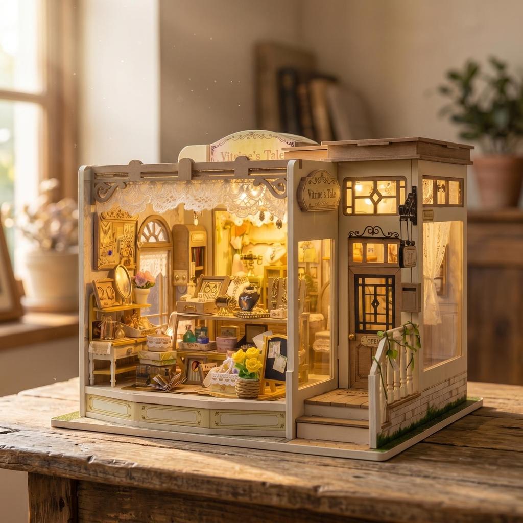 Miniature Jewelry Shop Detailed House with Light Decorative Storefront Model Kit for