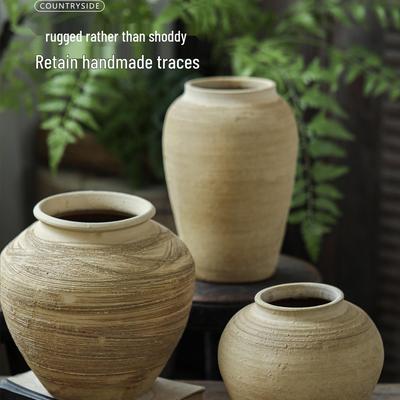 Antique Distressed Terracotta Ikebana Vase for Living Room Decor