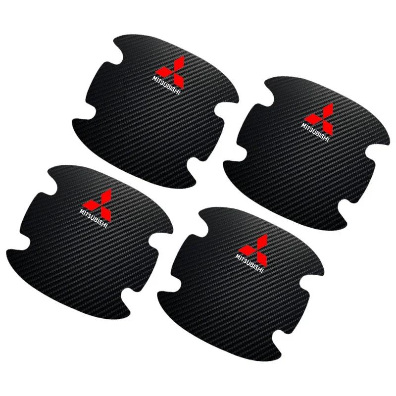 

4Pcs Carbon Fiber Car Door Handle Protection Sticker Emblem Car Styling for Mitsubishi ASX RALLIART L200 Outlander Lancer 10 9 чорний