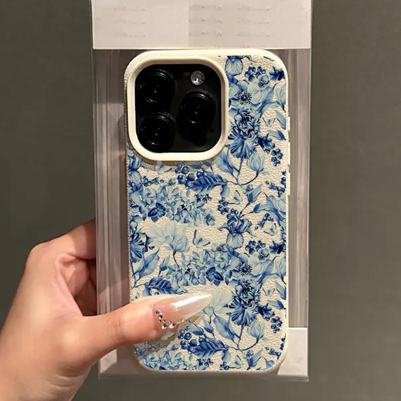 Custodia per Telefono con Design Floreale in Porcellana Bianca e Blu Per iPhone 17 Pro 16 15 14 Plus 13 12 11 Pro Max 16E 17Air X XR XS Max Cover