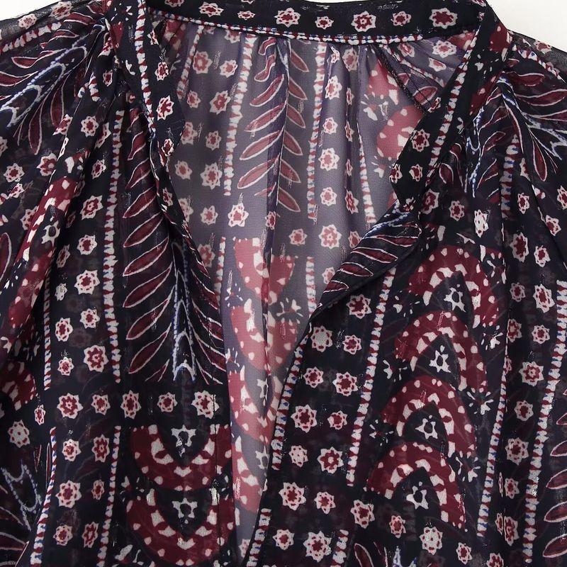 Kaslead New Arrival Women's Fashion Style Metal Color Line Fashion Print Cover Long Sleeves Shirt 5770024