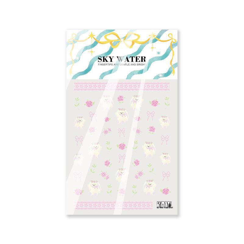 SKY Pink Lace Bunny 5D Embossed 3D Bow Children s Nail Stickers