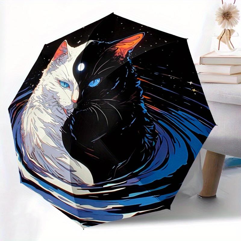 1 Stück Yin Yang Katzen Automatisches Öffnen/Schließen Regenschirm, Tragbarer Faltregenschirm für den täglichen Gebrauch y250826081