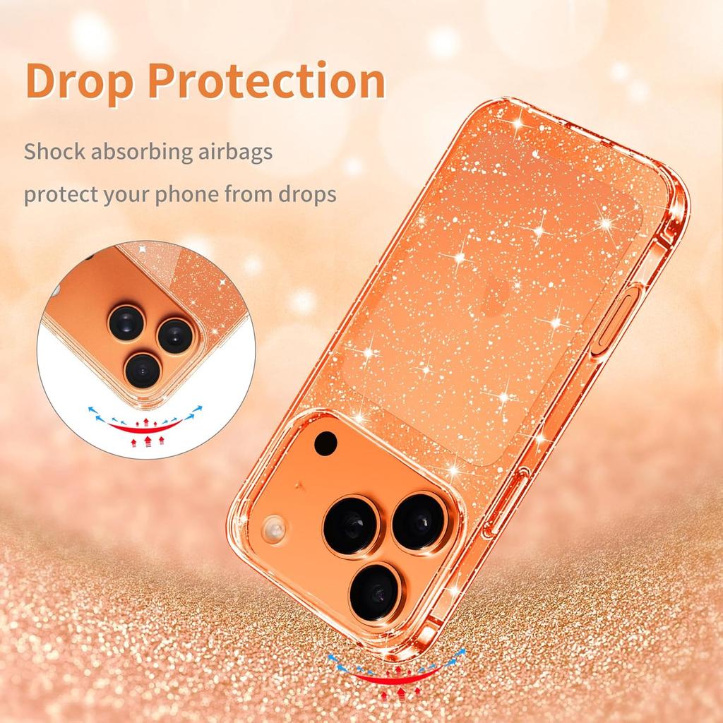 Clear Glitter Case For iPhone 17 Pro Max Air 16E 16 E 15 Plus 14 13 12 17Pro 11 Gold Orange Black Pink Purple Cute Women Girls Phone Cover Accessories