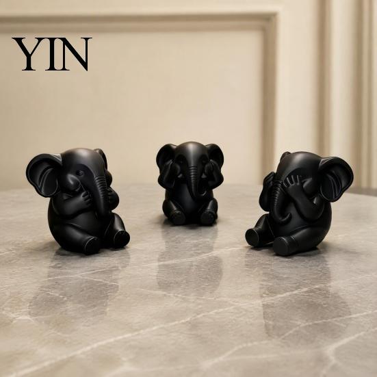 Symbolic Healing Gifts 3Pcs Elephants Figurine, 3D Printed No See Hear Speak Elephant Elegant Entrance Table Decor Statues, Minimalist Desktop