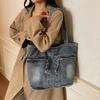 Vintage Denim Toteväska Ficka Pendlarväska