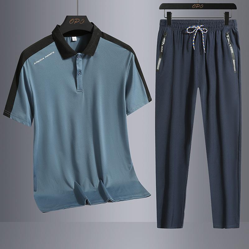 

Спортивный комплект, мужской повседневный, стильный и дышащий, поло с короткими рукавами, комплект из двух предметов, мужская одежда XXXXL
