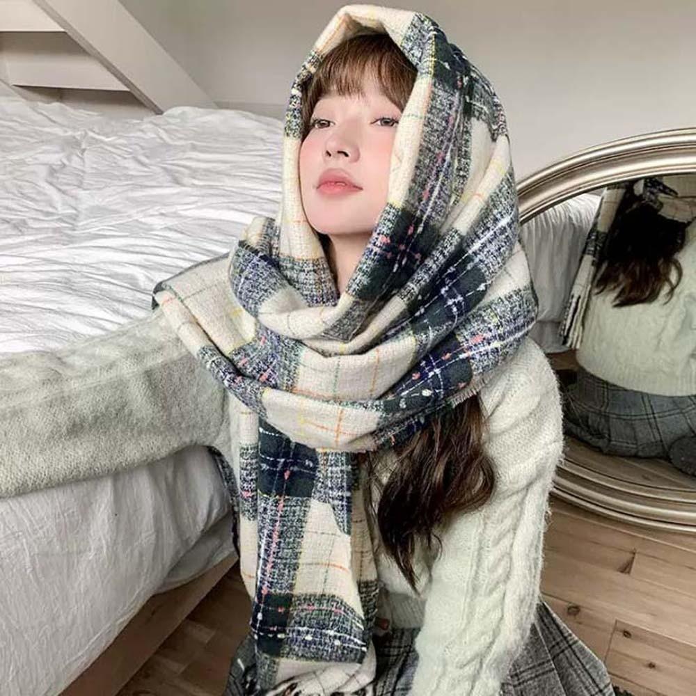 Soft Long Tassel Neckscarf Cold-proof Women Thickened Scarf Shawl Plaid Knitted Scarf  New Year