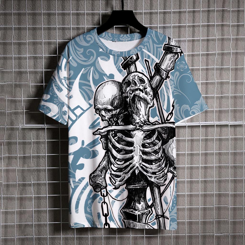 Grim Reaper Oversize T-shirt Man Fear Men's Short Sleeve Tee Cool Trend Ghost Crow Haikyuu Style Comfort3D Printing